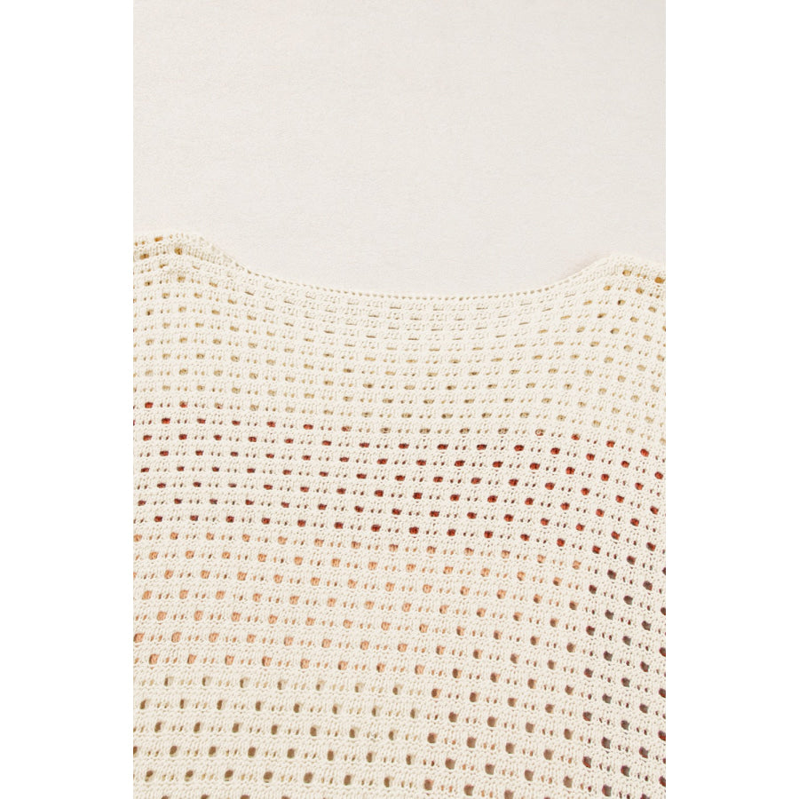 Openwork Color Block Long Sleeve Knit Top Apparel and Accessories