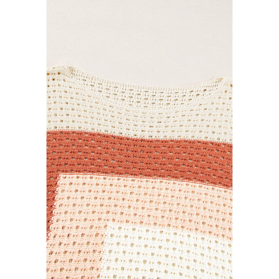 Openwork Color Block Long Sleeve Knit Top Apparel and Accessories