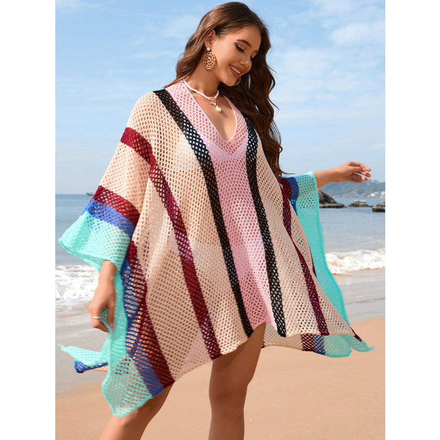 Openwork Color Block Plunge Cover - Up Apparel and Accessories