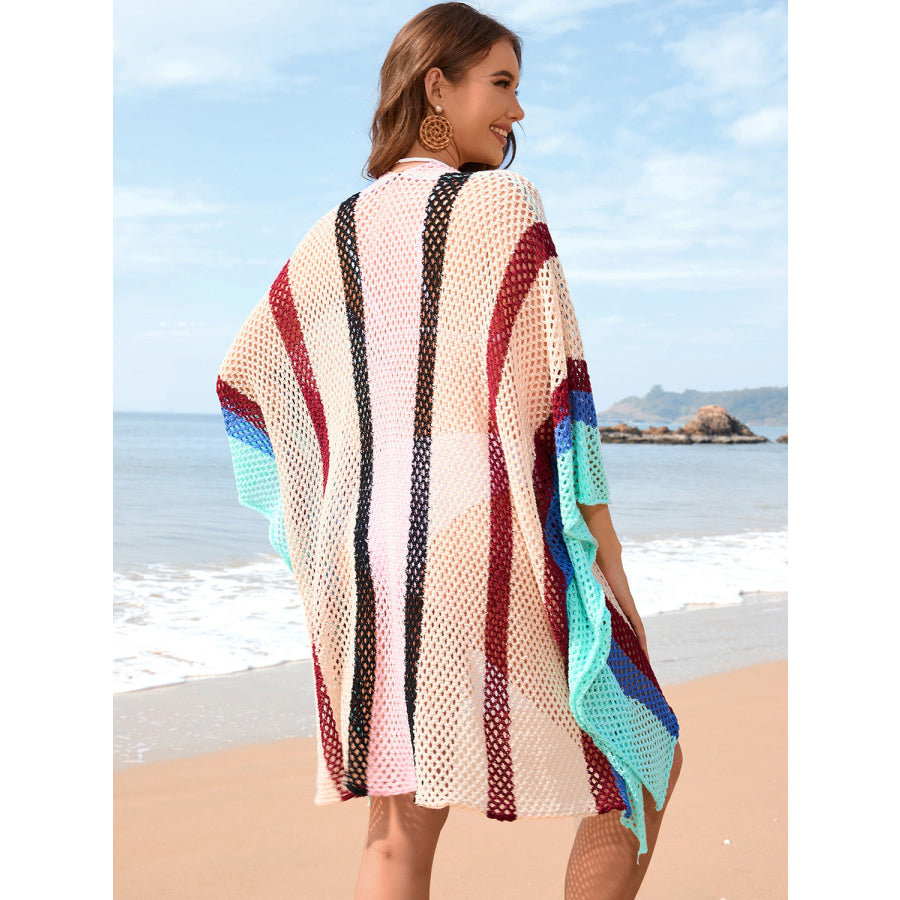 Openwork Color Block Plunge Cover - Up Apparel and Accessories