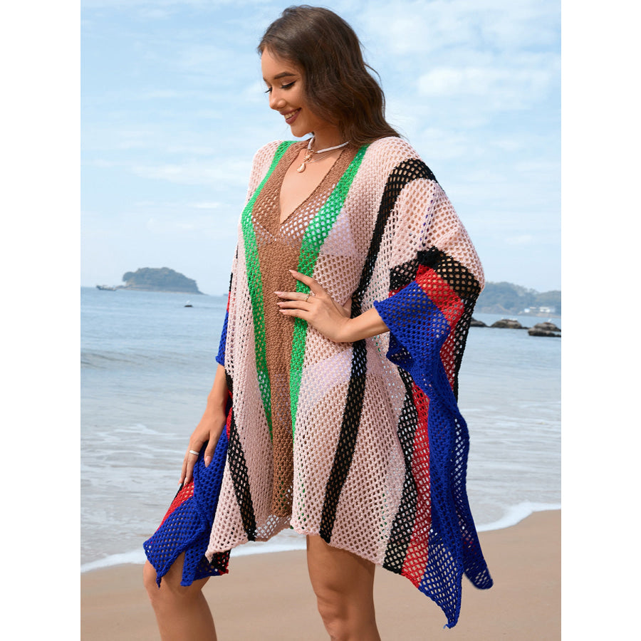 Openwork Color Block Plunge Cover - Up Apparel and Accessories