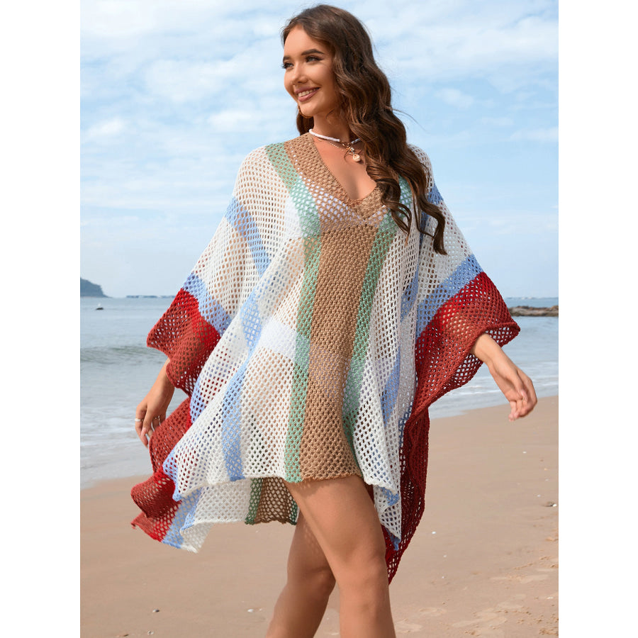 Openwork Color Block Plunge Cover - Up Apparel and Accessories