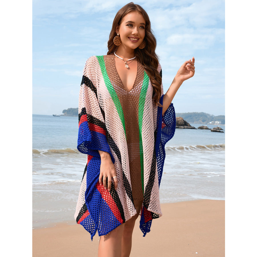 Openwork Color Block Plunge Cover - Up Royal Blue / One Size Apparel and Accessories