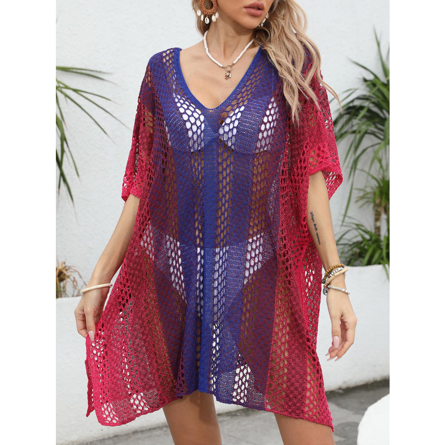 Openwork Contrast V - Neck Cover - Up Apparel and Accessories