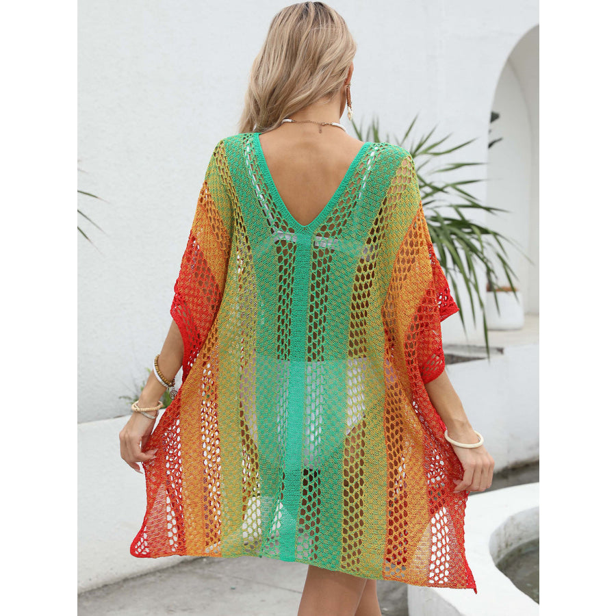 Openwork Contrast V - Neck Cover - Up Apparel and Accessories