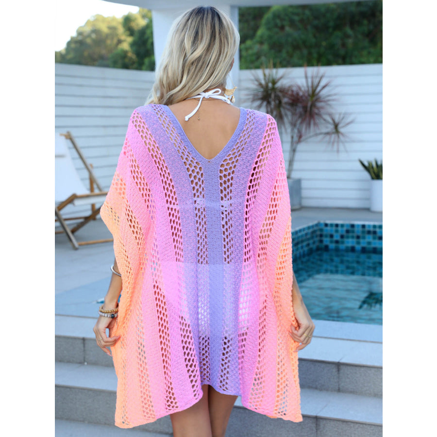 Openwork Contrast V - Neck Cover - Up Apparel and Accessories