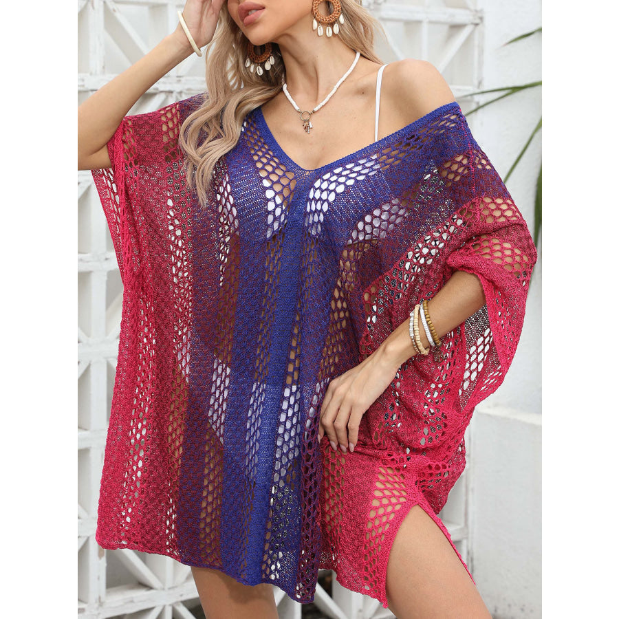 Openwork Contrast V - Neck Cover - Up Apparel and Accessories