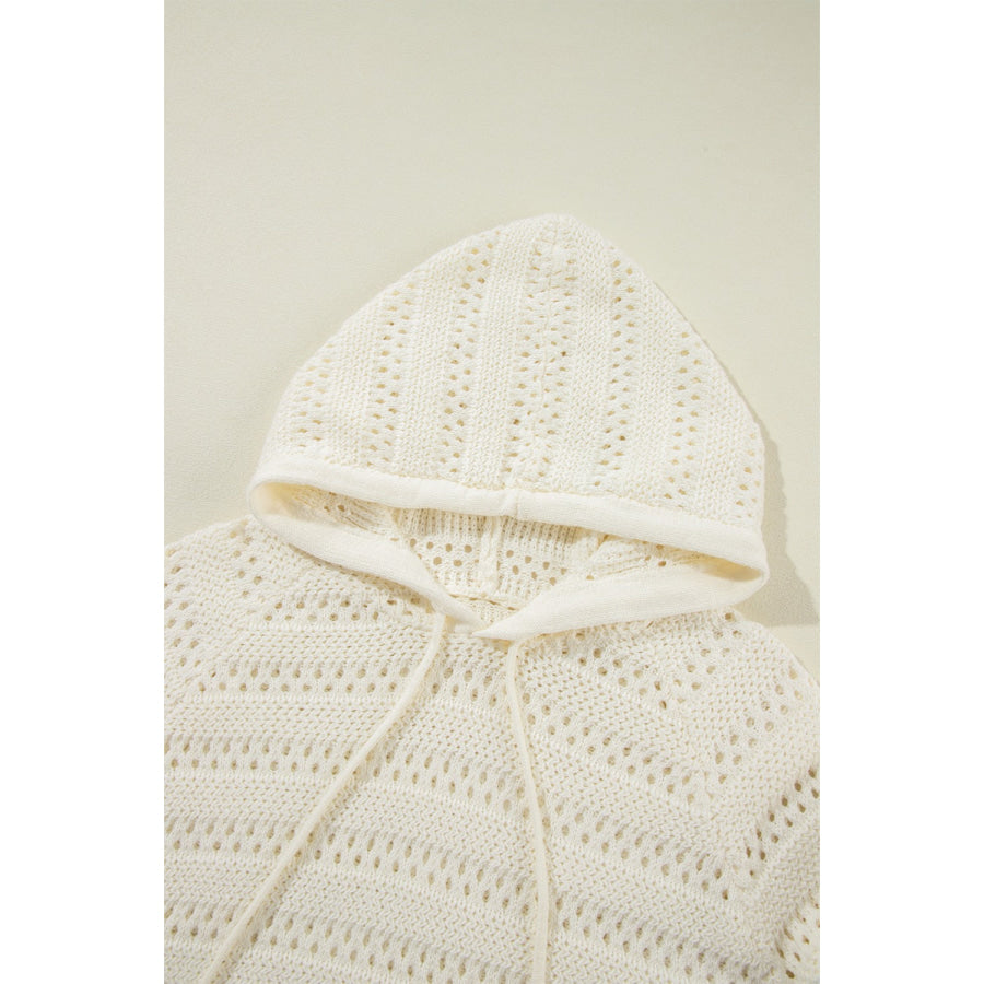 Openwork Drawstring Long Sleeve Hooded Knit Cover Up Apparel and Accessories