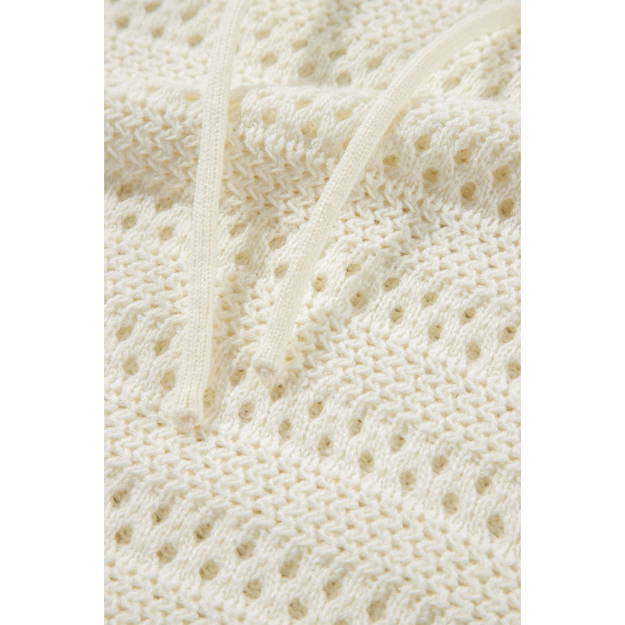 Openwork Drawstring Long Sleeve Hooded Knit Cover Up Apparel and Accessories