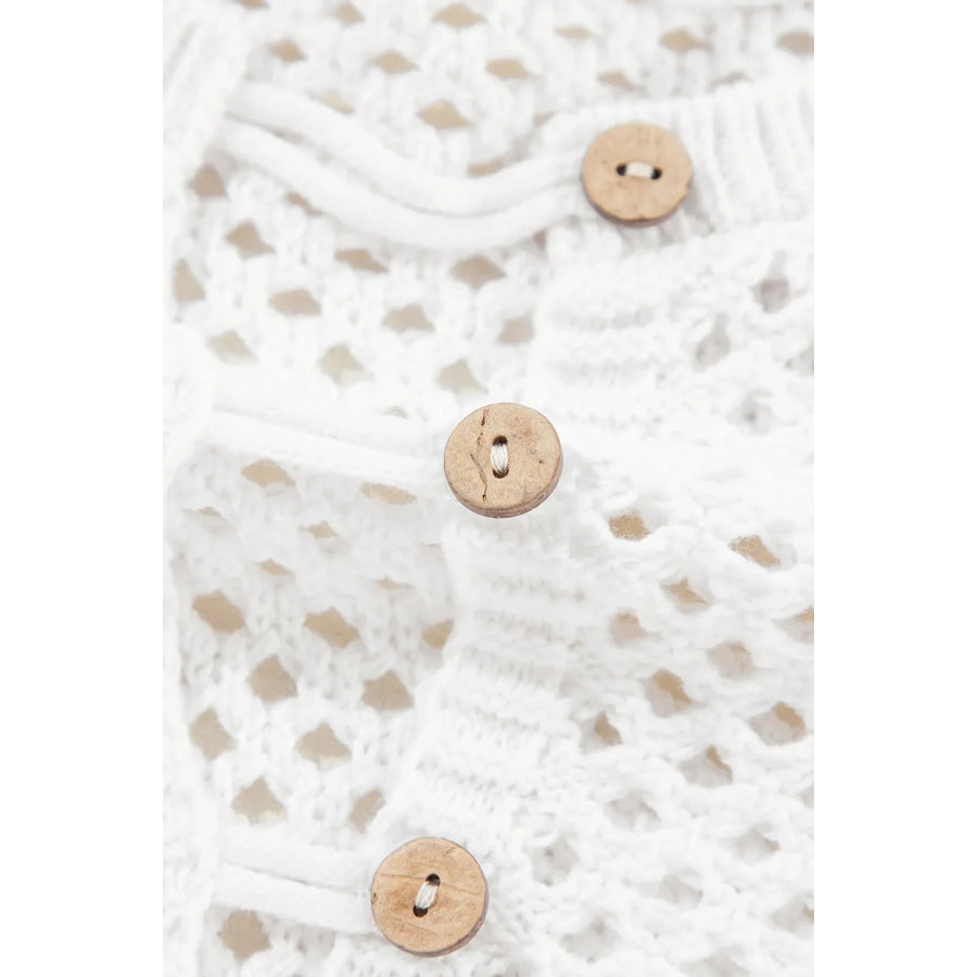 Openwork Notched Long Sleeve Knit Cover Up Apparel and Accessories