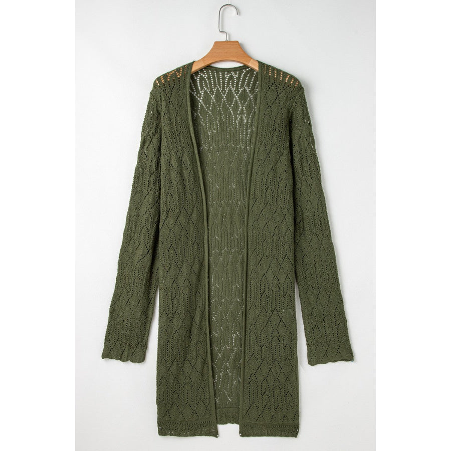 Openwork Open Front Long Sleeve Cardigan Apparel and Accessories