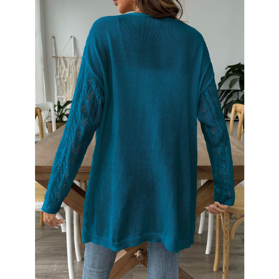 Openwork Open Front Long Sleeve Cardigan Apparel and Accessories