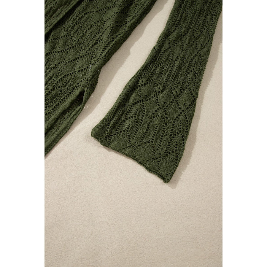 Openwork Open Front Long Sleeve Cardigan Apparel and Accessories