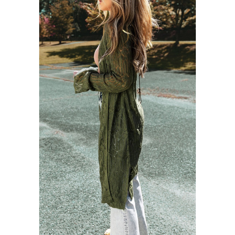 Openwork Open Front Long Sleeve Cardigan Apparel and Accessories