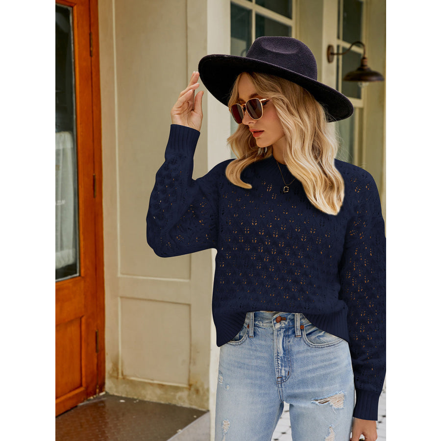 Openwork Round Neck Sweater