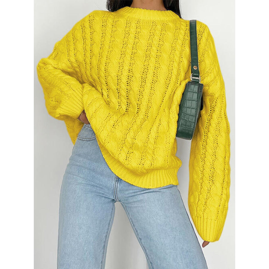 Openwork Round Sleeve Cable-Knit Sweater