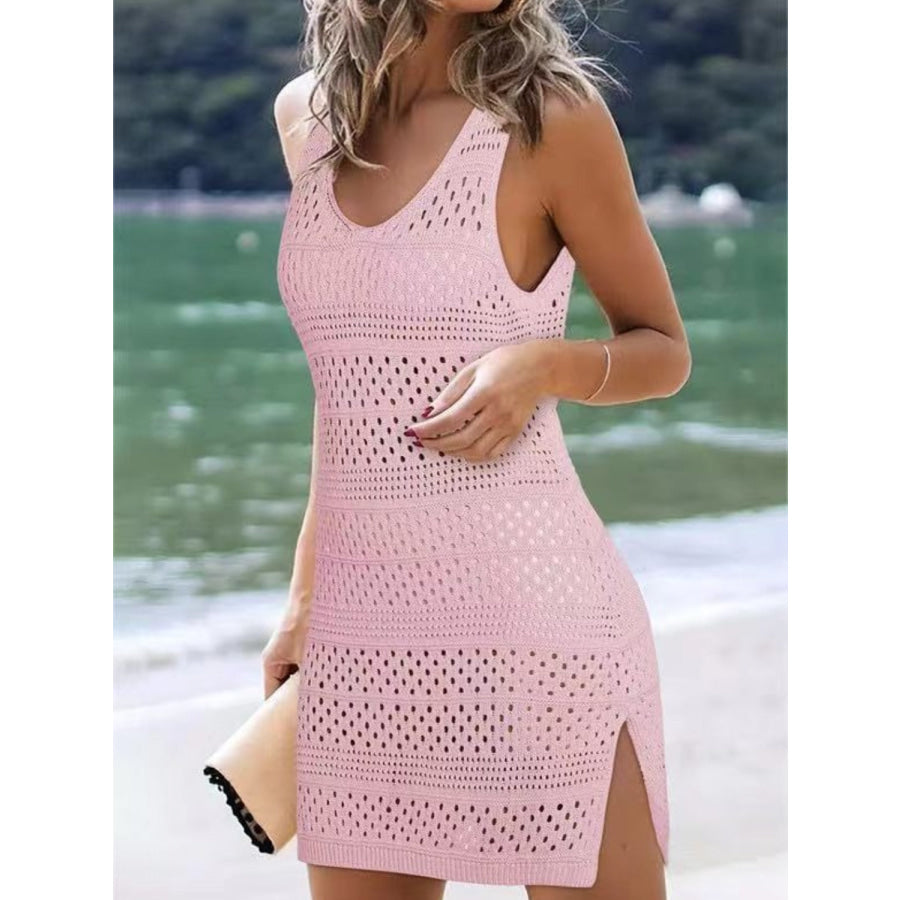 Openwork Scoop Neck Cover Up Dusty Pink / S Apparel and Accessories