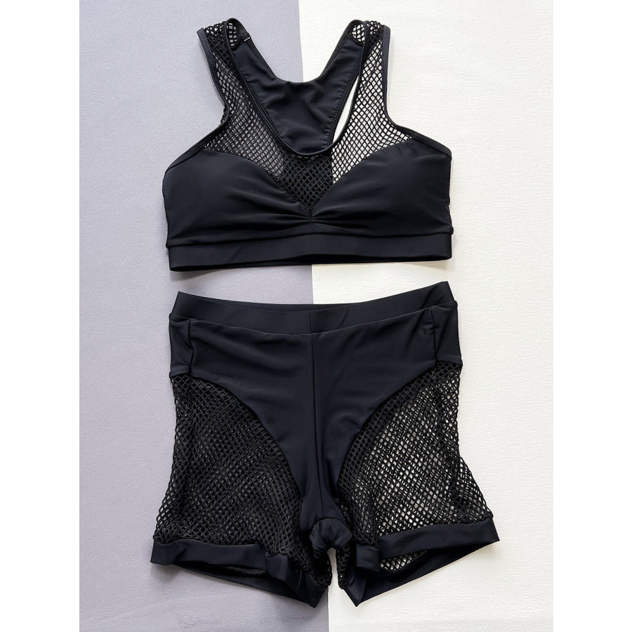 Openwork Sleeveless Top and Shorts Swim Set Apparel and Accessories