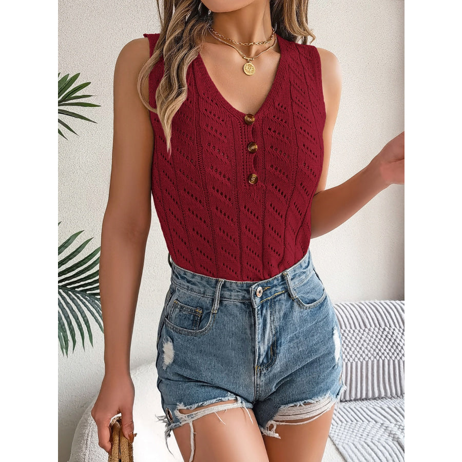 Openwork V-Neck Knit Vest Apparel and Accessories