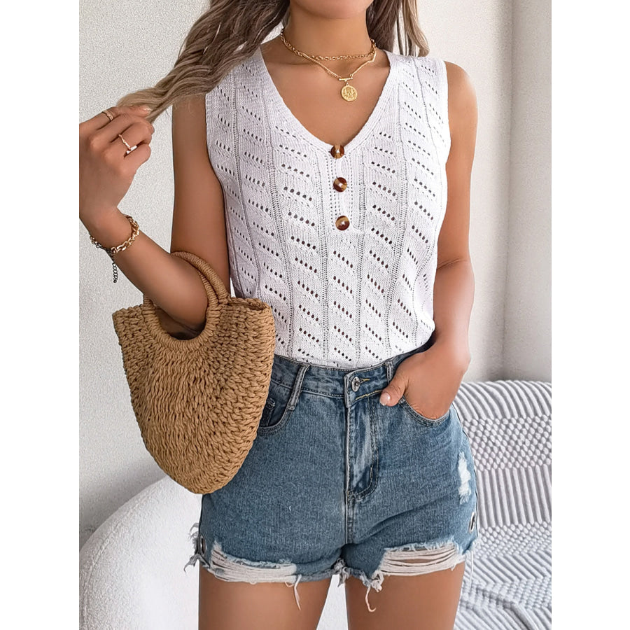 Openwork V-Neck Knit Vest Apparel and Accessories