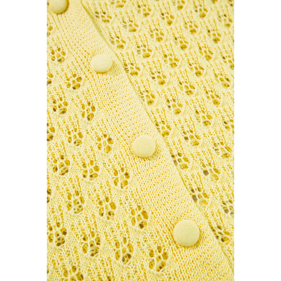 Openwork V-Neck Long Sleeve Cardigan Apparel and Accessories