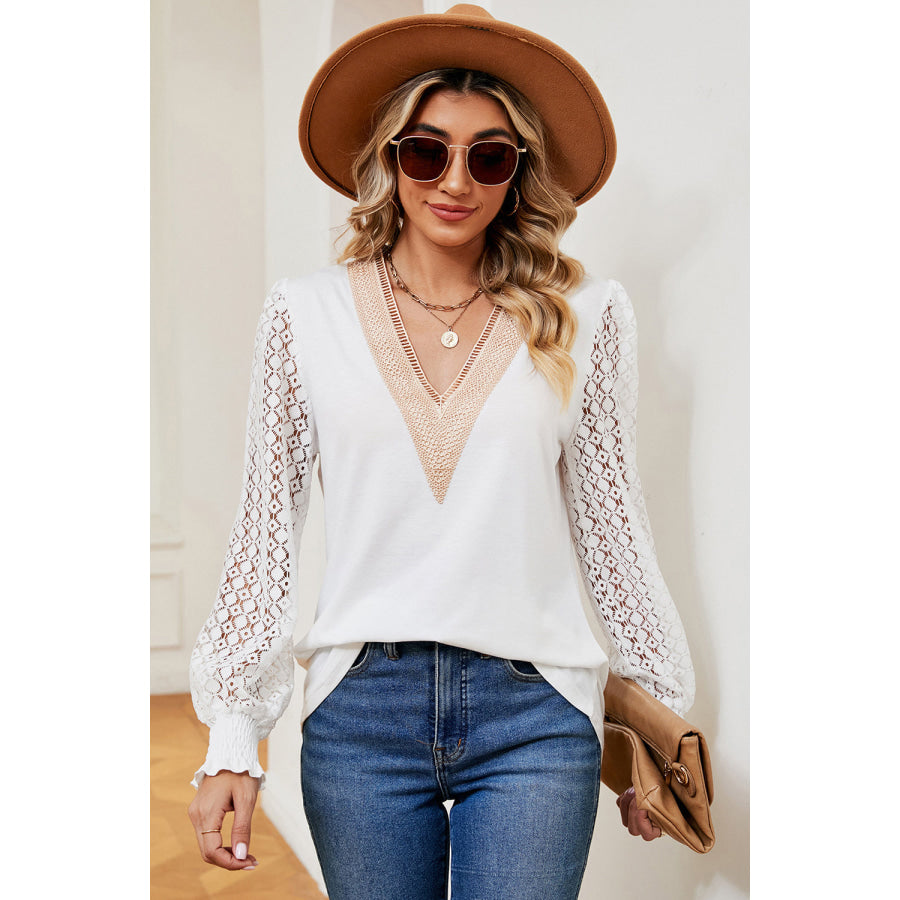 Openwork V - Neck Long Sleeve T - Shirt Apparel and Accessories