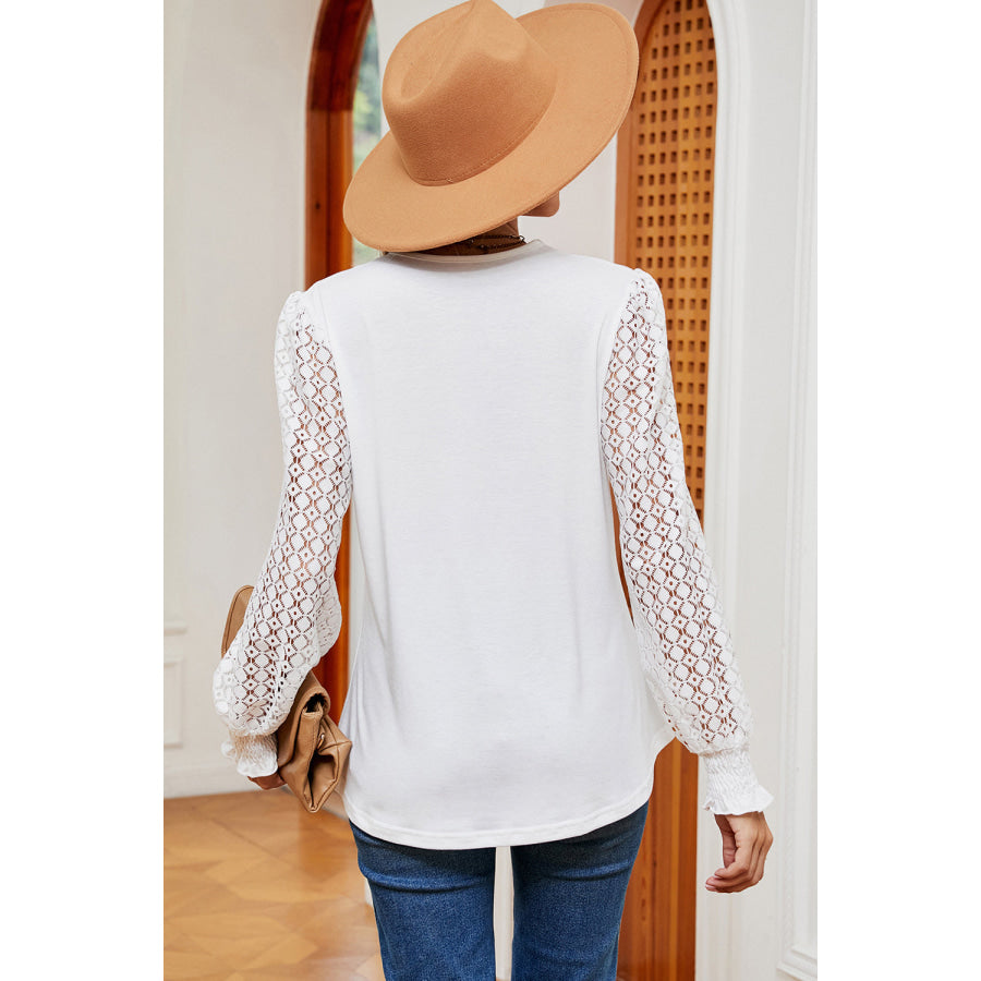 Openwork V - Neck Long Sleeve T - Shirt Apparel and Accessories