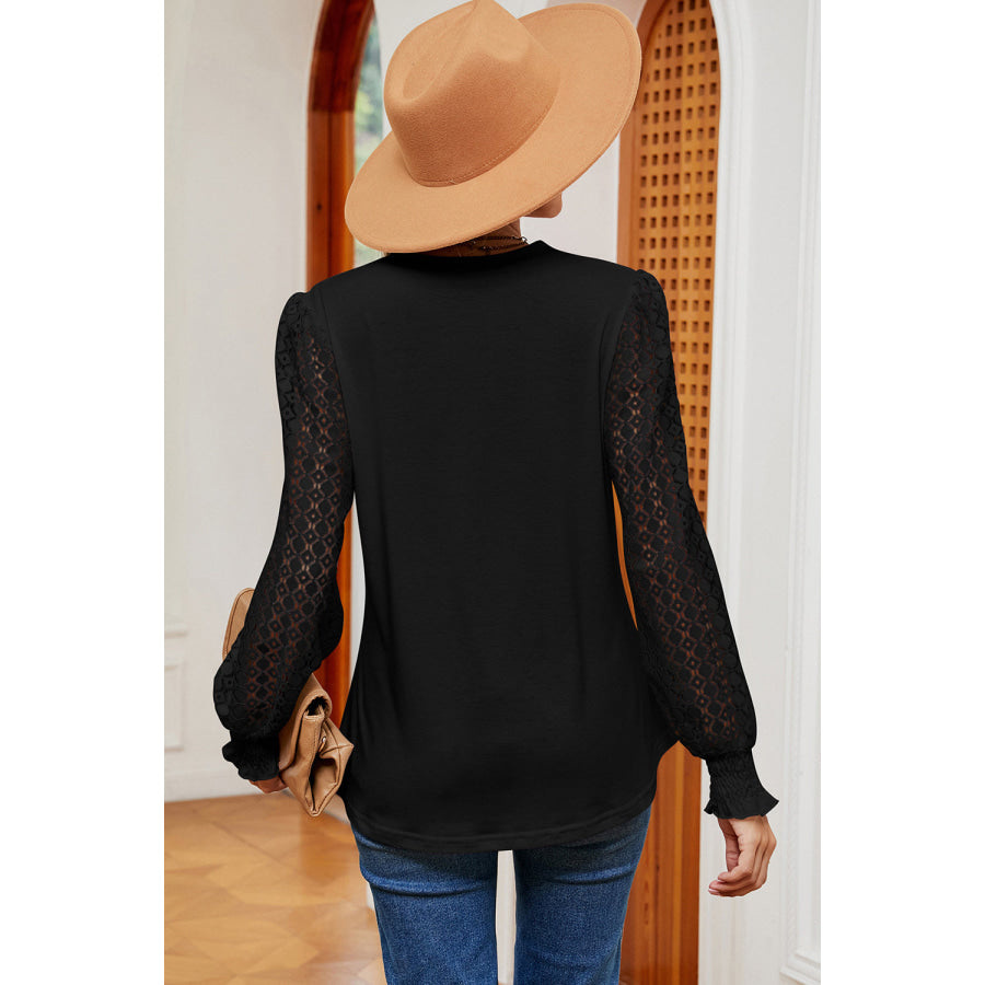Openwork V - Neck Long Sleeve T - Shirt Apparel and Accessories