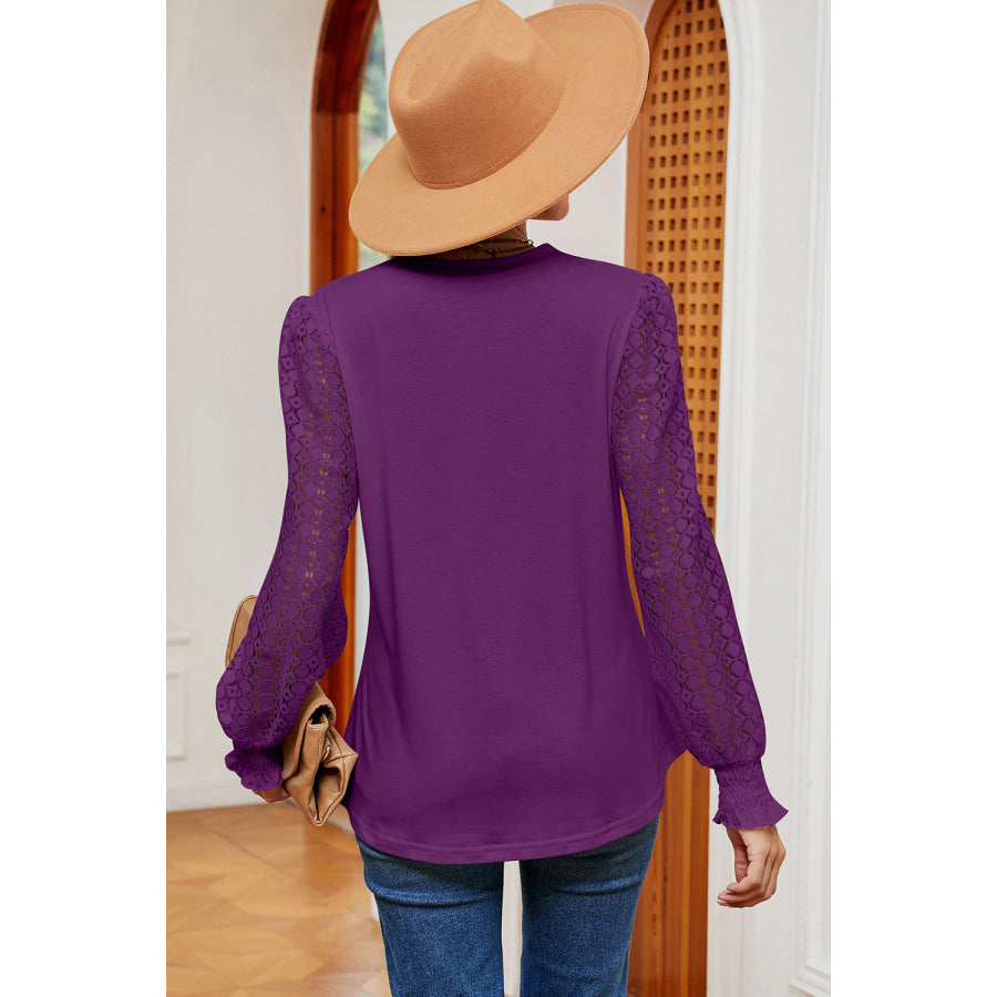 Openwork V - Neck Long Sleeve T - Shirt Apparel and Accessories