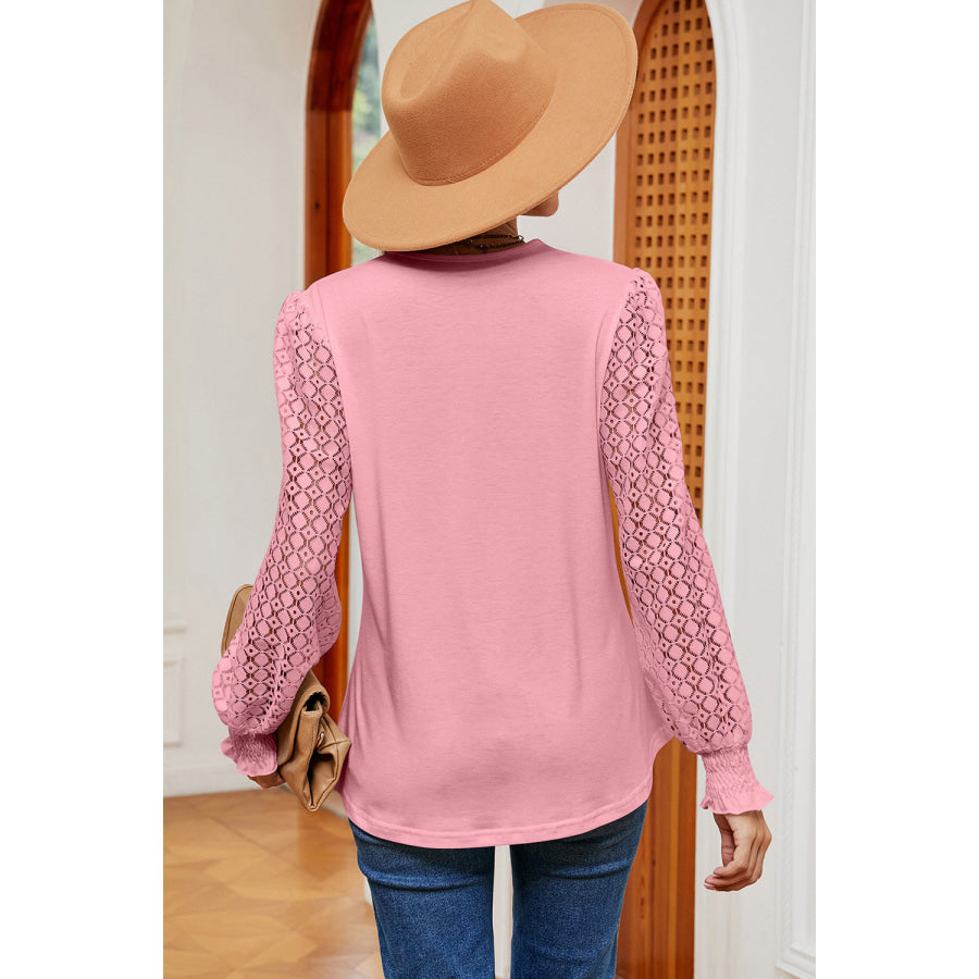 Openwork V - Neck Long Sleeve T - Shirt Apparel and Accessories