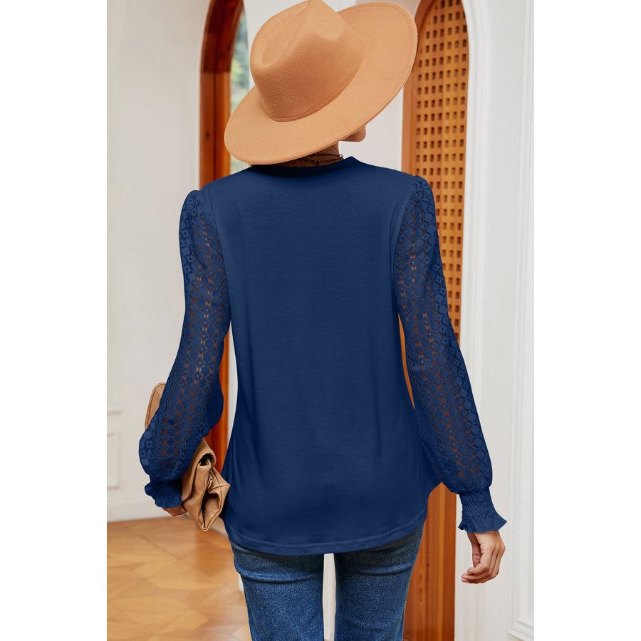 Openwork V - Neck Long Sleeve T - Shirt Apparel and Accessories
