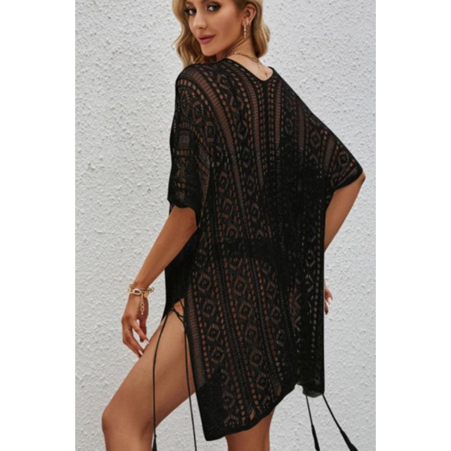 Openwork V - Neck Short Sleeve Cover Up Apparel and Accessories
