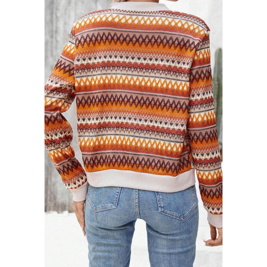 Orange Boho Striped Zip Up Long Sleeve Jacket Outerwear/Jackets