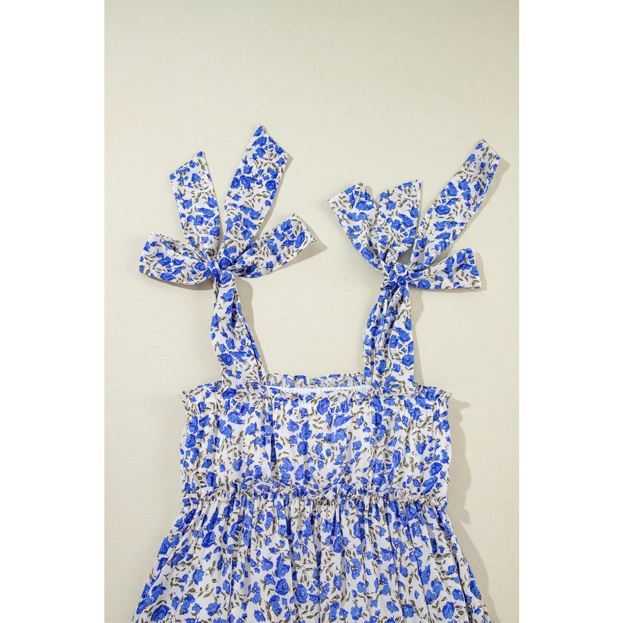 Orange Rose Floral Knotted Straps Tiered Babydoll Dress Dresses/Floral Dresses