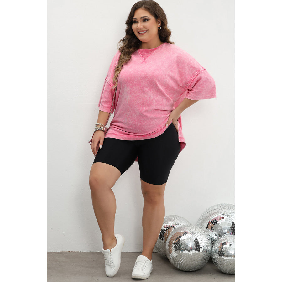 Orchid Petal Mineral Wash Drop Sleeve Patchwork Plus Tee Plus Size/Plus Size Tops/Plus Size Tops & Tees