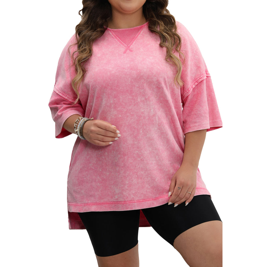 Orchid Petal Mineral Wash Drop Sleeve Patchwork Plus Tee Plus Size/Plus Size Tops/Plus Size Tops & Tees