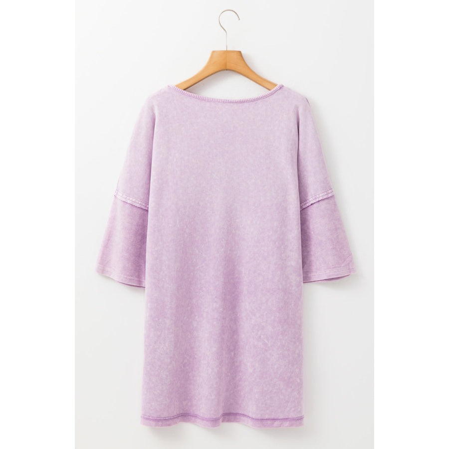 Orchid Petal Mineral Wash Drop Sleeve Patchwork Plus Tee Plus Size/Plus Size Tops/Plus Size Tops & Tees