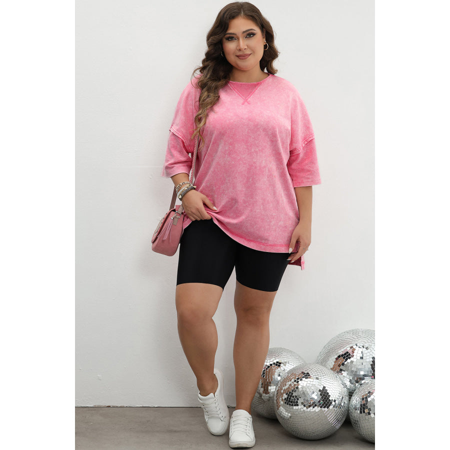 Orchid Petal Mineral Wash Drop Sleeve Patchwork Plus Tee Plus Size/Plus Size Tops/Plus Size Tops & Tees