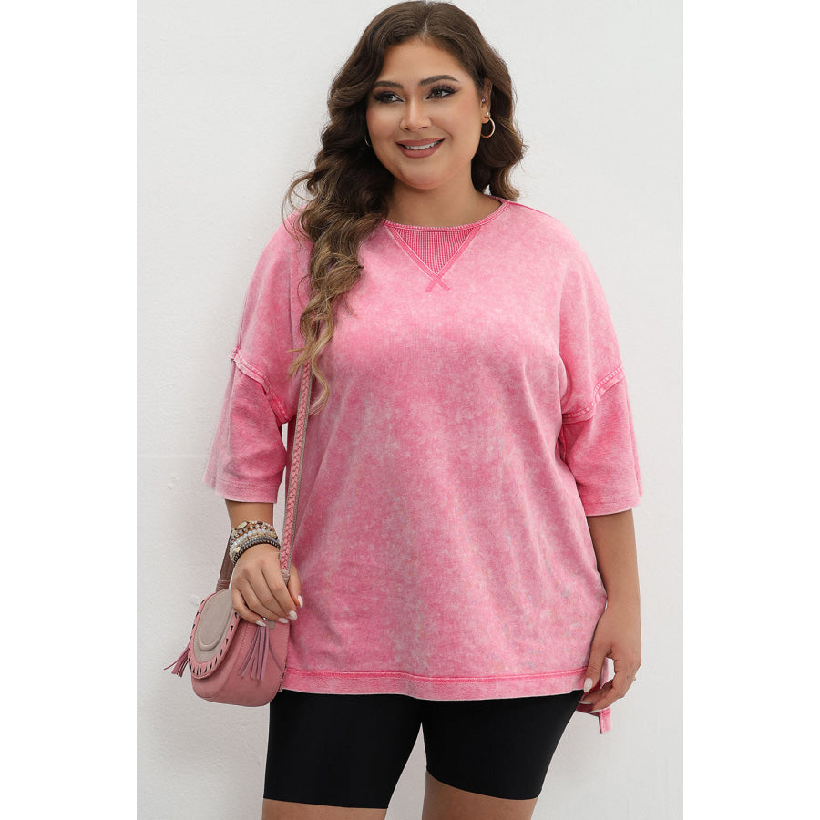 Orchid Petal Mineral Wash Drop Sleeve Patchwork Plus Tee Plus Size/Plus Size Tops/Plus Size Tops & Tees