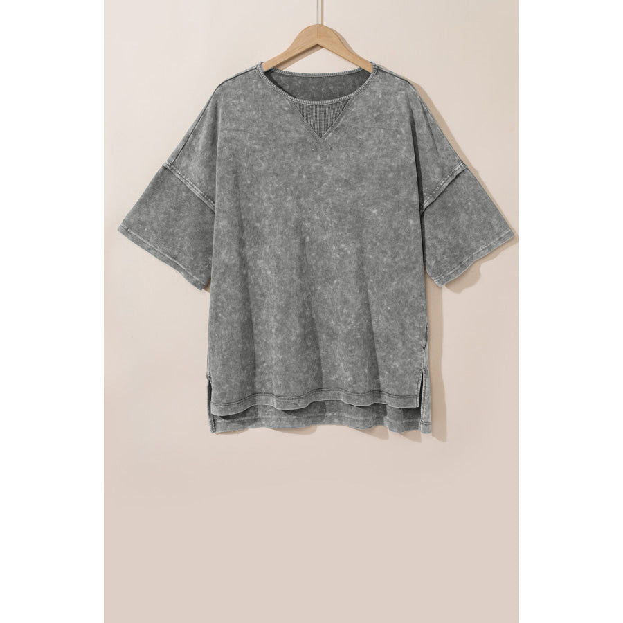 Orchid Petal Mineral Wash Drop Sleeve Patchwork Plus Tee Plus Size/Plus Size Tops/Plus Size Tops & Tees