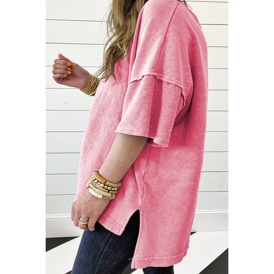 Orchid Petal Mineral Wash Drop Sleeve Patchwork Plus Tee Plus Size/Plus Size Tops/Plus Size Tops & Tees