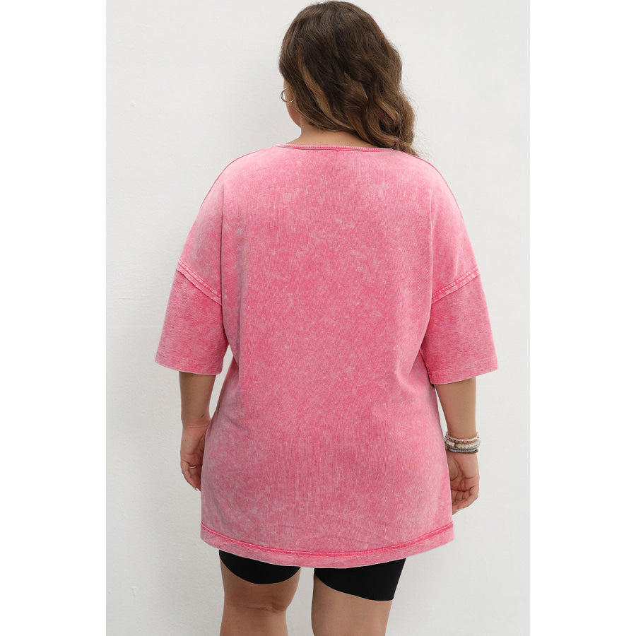 Orchid Petal Mineral Wash Drop Sleeve Patchwork Plus Tee Plus Size/Plus Size Tops/Plus Size Tops & Tees