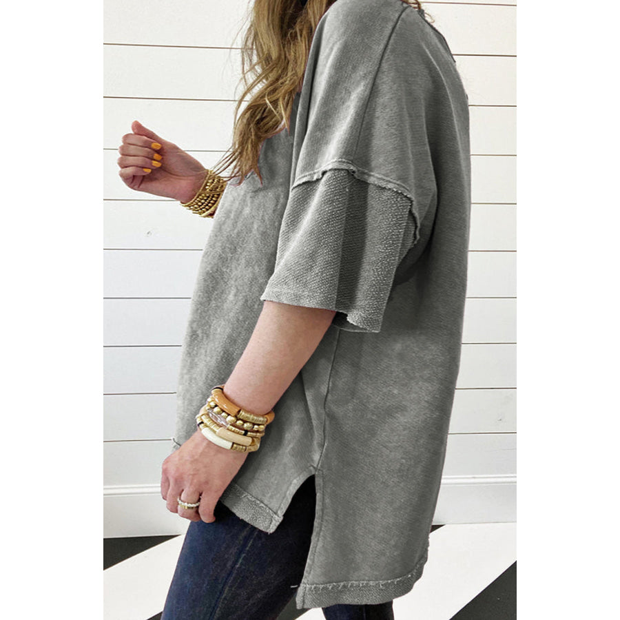 Orchid Petal Mineral Wash Drop Sleeve Patchwork Plus Tee Plus Size/Plus Size Tops/Plus Size Tops & Tees