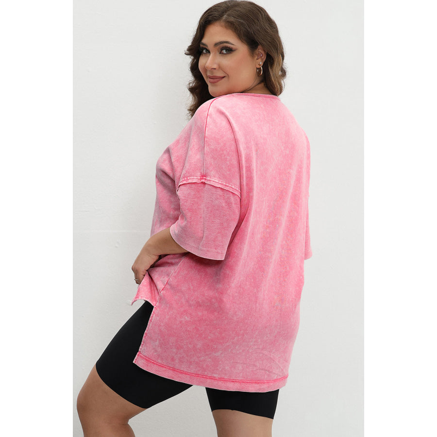 Orchid Petal Mineral Wash Drop Sleeve Patchwork Plus Tee Plus Size/Plus Size Tops/Plus Size Tops & Tees