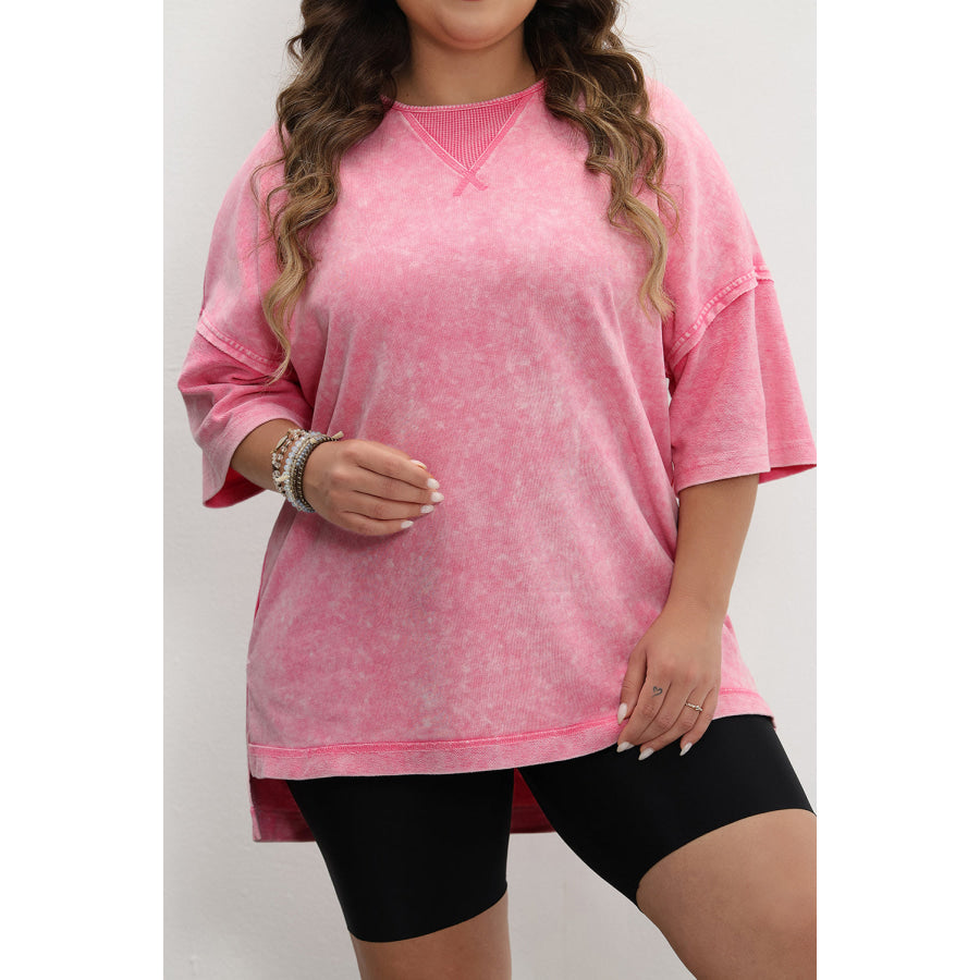 Orchid Petal Mineral Wash Drop Sleeve Patchwork Plus Tee Plus Size/Plus Size Tops/Plus Size Tops & Tees