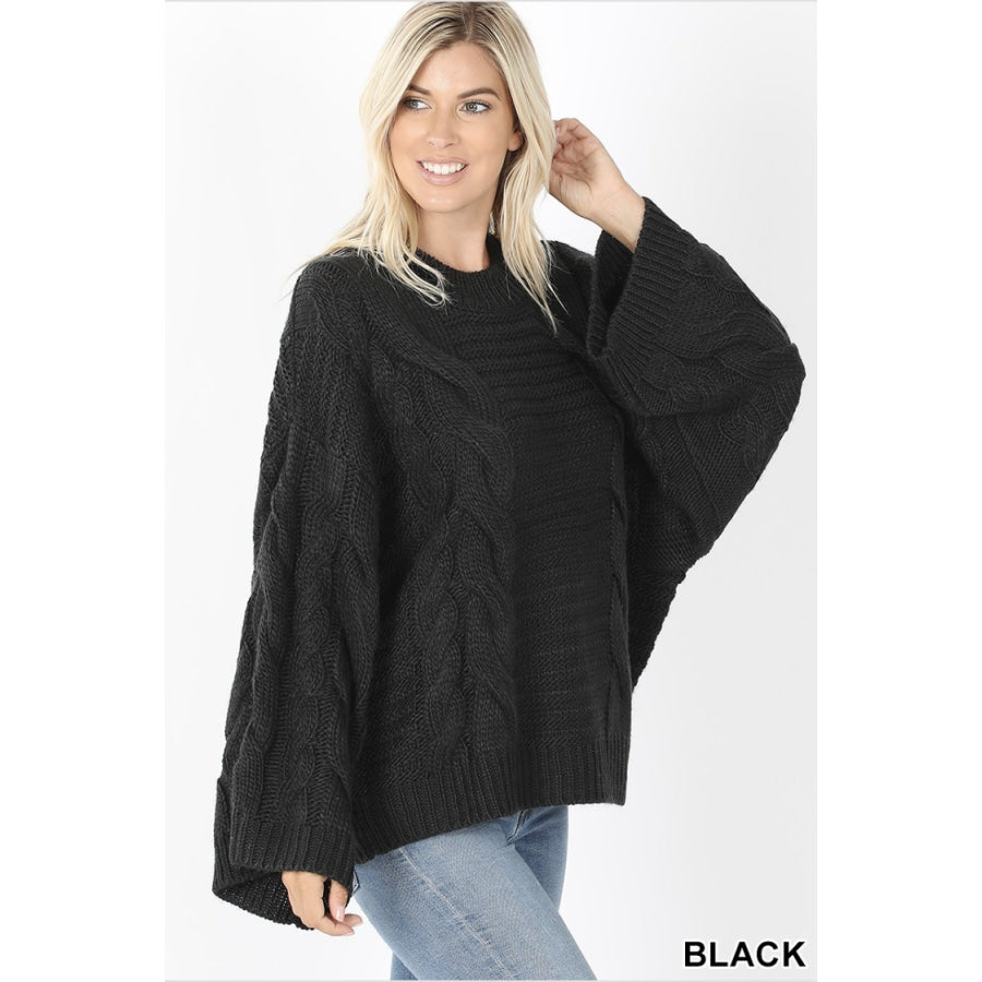 NEW! Oversized Bell Sleeve Cable Knit Sweater Black / S Tops