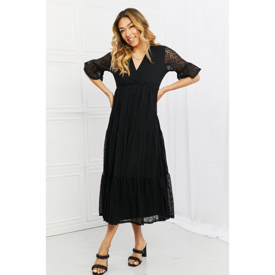 P &amp; Rose Lovely Lace Full Size Tiered Dress Black / S