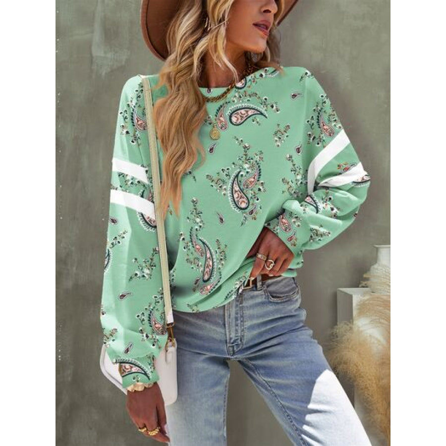 Paisley Dropped Shoulder T - Shirt Gum Leaf / S Apparel and Accessories