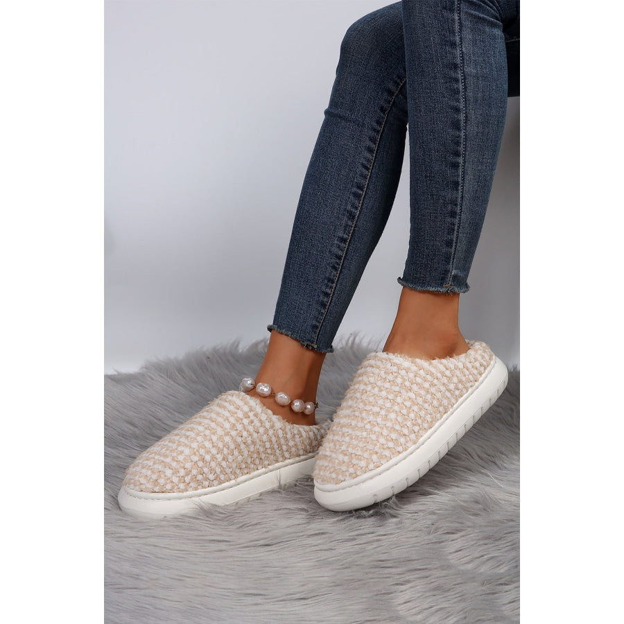 Pale Khaki Two-tone Knitted Warm Homewear Slippers Shoes & Bags/Slippers