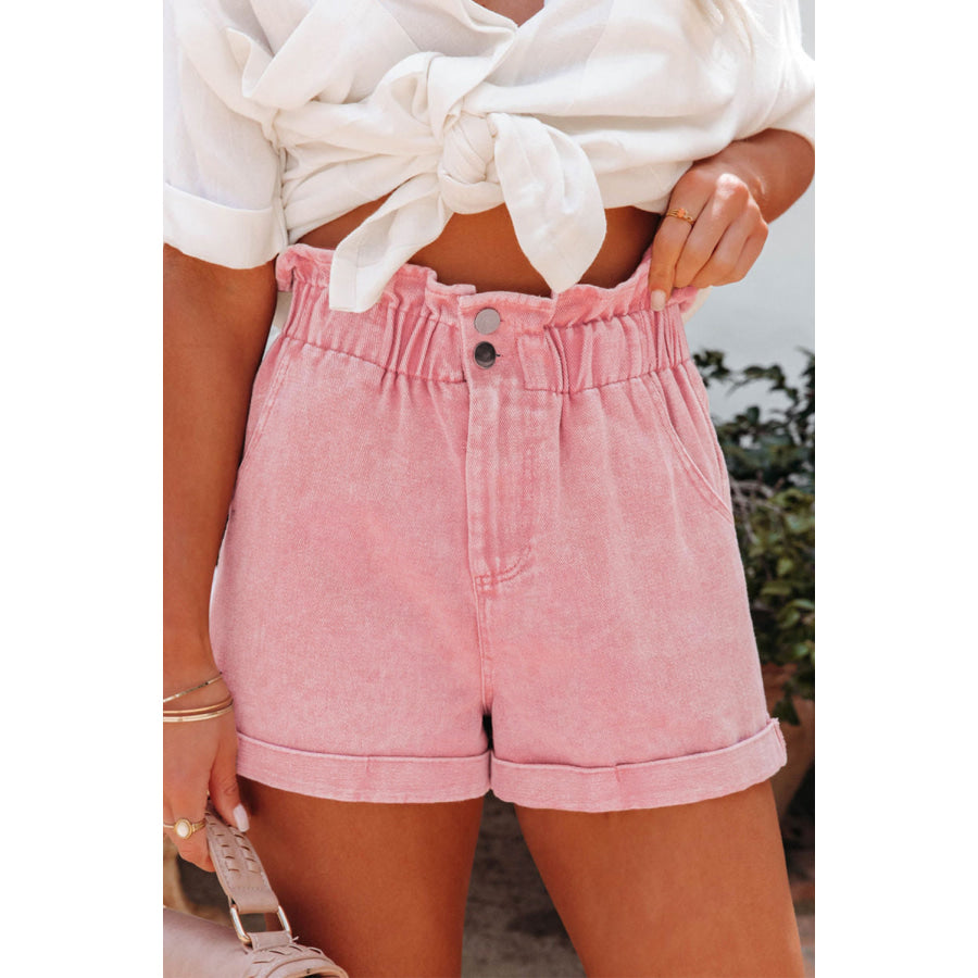 Paperbag Waist Denim Shorts Dusty Pink / 6 Apparel and Accessories